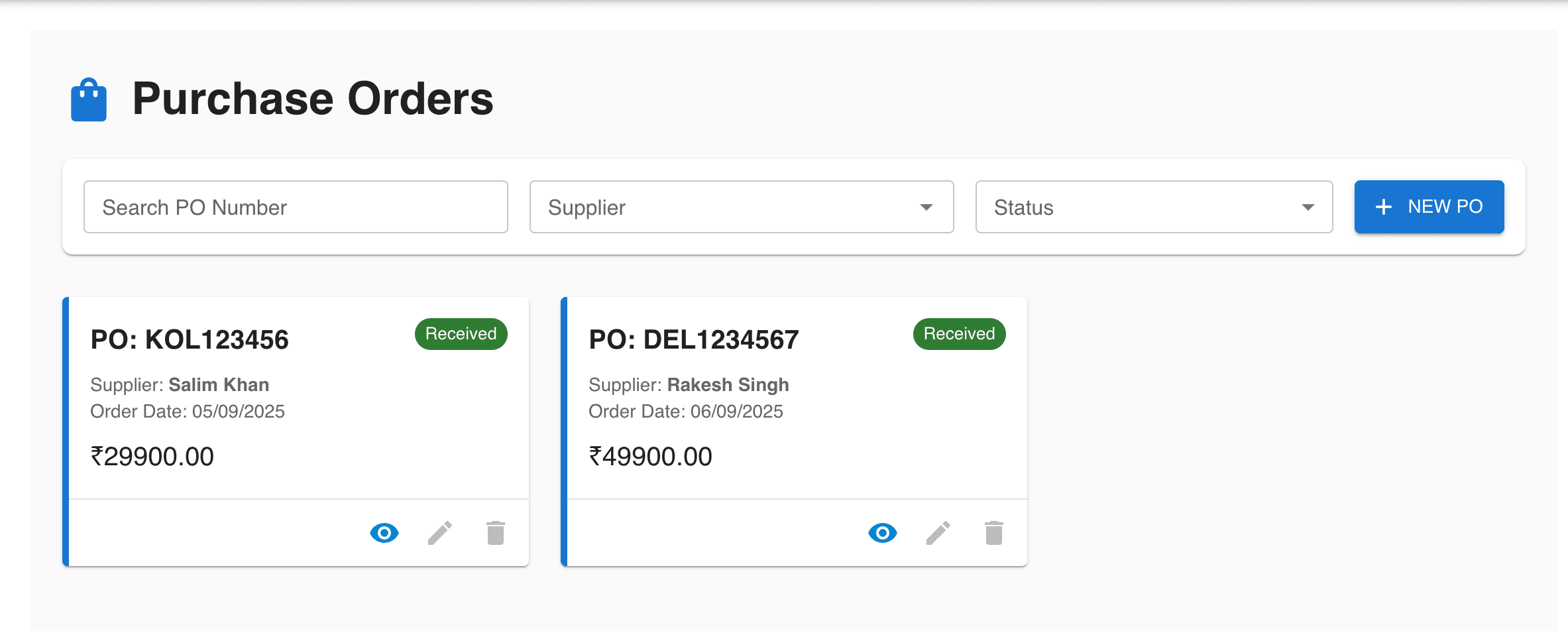 Purchase Orders Screenshot